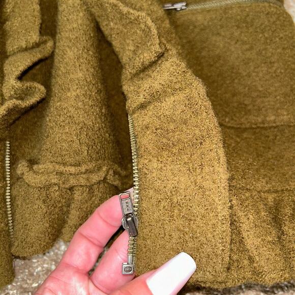 LOFT Merino Wool Jacket ruffle edges olive green zip up pockets career SZ M PT - Picture 7 of 10